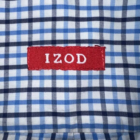 Izod, Mens XL, Blue Check Print Button Down Logo Long Sleeve Preppy Office Y2K - Picture 10 of 10